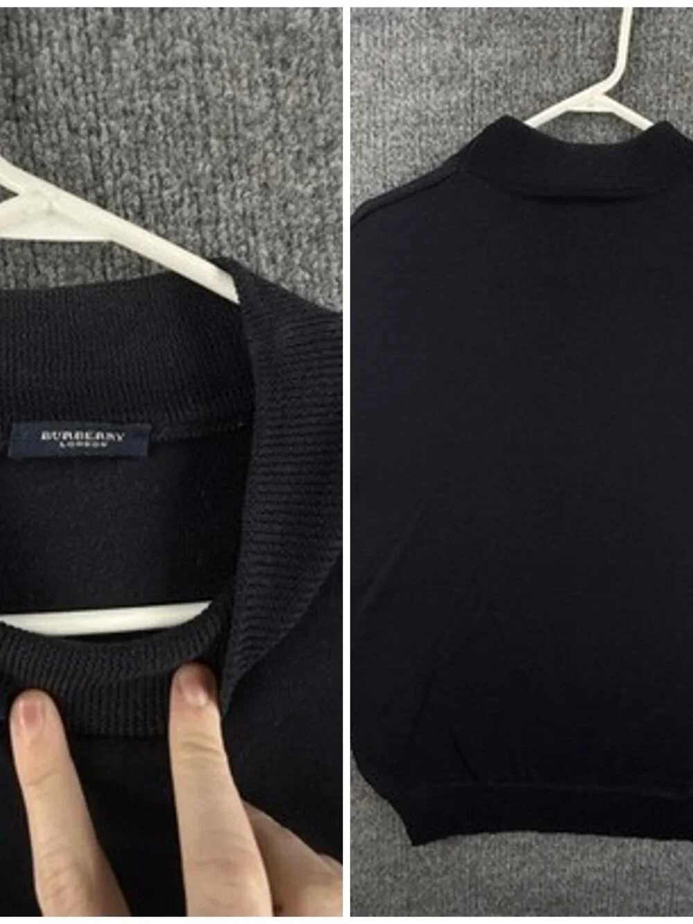 Burberry London Blue Sweater Logo Pullover 22 Medium Wool Long Sleeve Men Knit